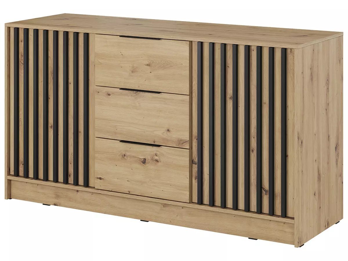 MOEBLO Kommode JOHN 3D (dekorative Lamellen Schrank Sideboard mit 2 Türen und 3 Schubladen, Moderne Wohnzimmer Schlafzimmer Möbel Kommode für Wohnzimmer), (BxHxT): 155x86x45 cm von MOEBLO