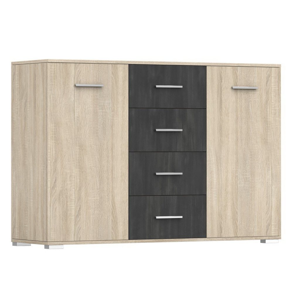 MOEBLO Kommode KALLAS 2D4S (Sideboard Wohnzimmer Kommode Schlafzimmer Komodenschrank Highboard, mit Schubladen, mit Schränken Eiche Sonoma + Zirbelkiefer), (B x H x T): 135x93x42 cm von MOEBLO