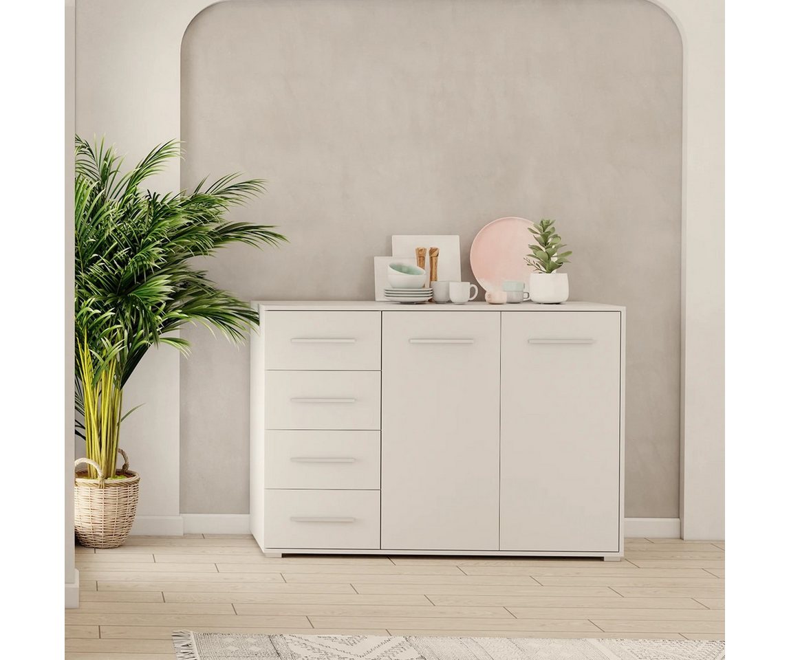 MOEBLO Kommode KOM001 (Kommode Sideboard Schubladenkommode, Highboard Schrank Beistelltisch mit 2 Türen und 4 Schubladen), (BxHxT): 135x95x45 cm von MOEBLO