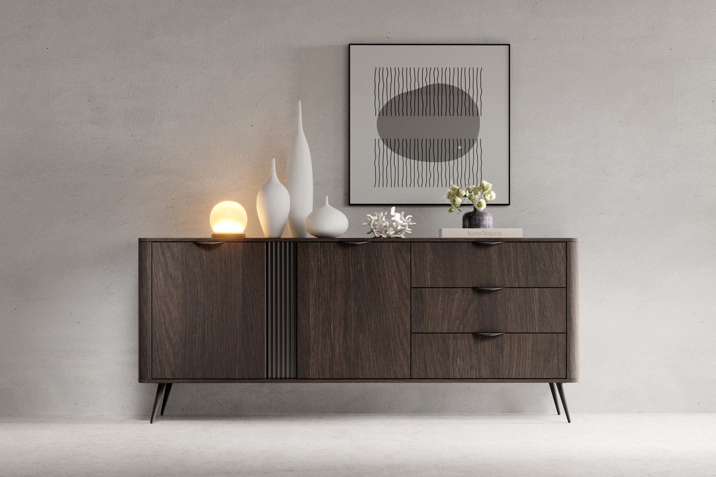 MOEBLO Kommode LARON 195 2d3s (Eiche Dunin & Schwarz, modernes Wohnzimmermöbel im Japandi- und Industrial-Design mit Schubladen und Türen, Sideboard Wohnzimmer Kommode Schlafzimmer Komodenschrank), (BxHxT): 195,2 x 81,2 x 38 cm MOEBLO Kommode LARON 195 2d3s (Eiche Dunin & Schwarz, modernes Wohnzimmermöbel im Japandi- und Industrial-Design mit Schubladen und Türen, Sideboard Wohnzimmer Kommode Schlafzimmer Komodenschrank), (BxHxT): 195,2 x 81,2 x 38 cm von MOEBLO