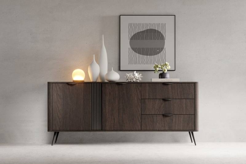MOEBLO Kommode LARON 195 2d3s (Eiche Dunin & Schwarz, modernes Wohnzimmermöbel im Japandi- und Industrial-Design mit Schubladen und Türen, Sideboard Wohnzimmer Kommode Schlafzimmer Komodenschrank), (BxHxT): 195,2 x 81,2 x 38 cm MOEBLO Kommode LARON 195 2d3s (Eiche Dunin & Schwarz, modernes Wohnzimmermöbel im Japandi- und Industrial-Design mit Schubladen und Türen, Sideboard Wohnzimmer Kommode Schlafzimmer Komodenschrank), (BxHxT): 195,2 x 81,2 x 38 cm von MOEBLO