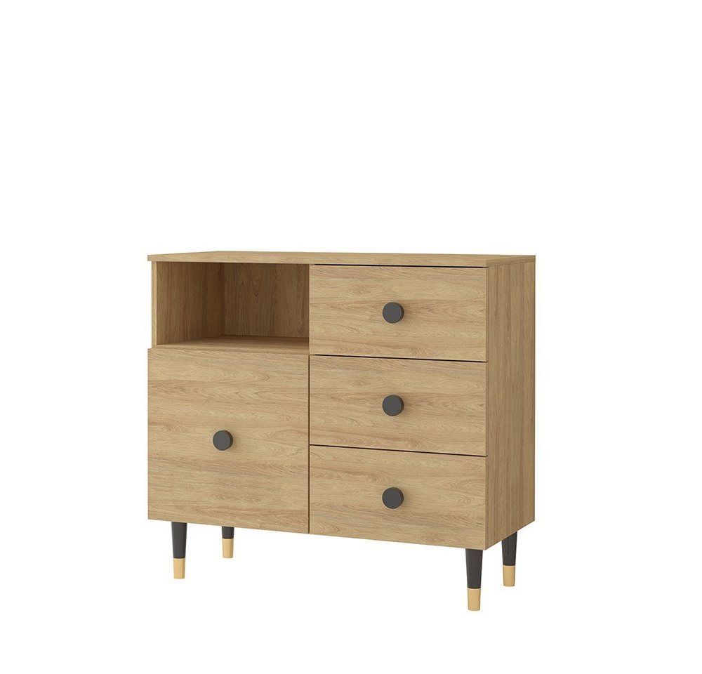 MOEBLO Kommode LAUX 3SD (Sideboard Wohnzimmer Kommode Schlafzimmer Komodenschrank Highboard, eleganten Beine in Schwarz und Gold), (B x H x T): 100x94x42 cm von MOEBLO