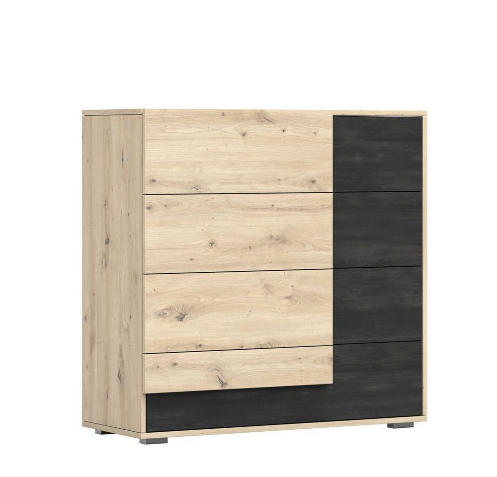 MOEBLO Kommode MALEZJA 4S (Sideboard Wohnzimmer Kommode Schlafzimmer Komodenschrank Highboard, Eiche Sonoma + Zirbelkiefer, Vier Schubladen), (B x H x T): 100x90x40 cm von MOEBLO