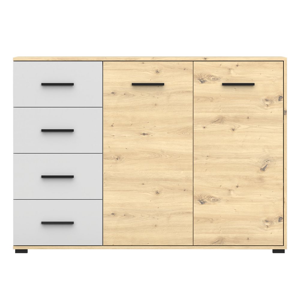 MOEBLO Kommode Marsylio 4S2D (Artisan + Weiß matt, Sideboard Wohnzimmer Kommode Schlafzimmer Komodenschrank Highboard), (HxBxT):135x110x45cm von MOEBLO