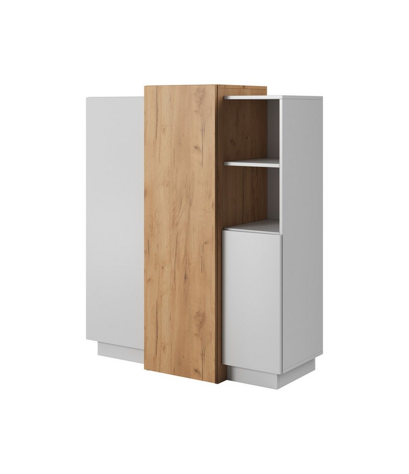 MOEBLO Kommode Monet E 3D (Weiß matt + Eiche handwerklich gold, Sideboard Wohnzimmer Kommode Schlafzimmer Komodenschrank Highboard), (BxHxT):110x134x45 cm von MOEBLO