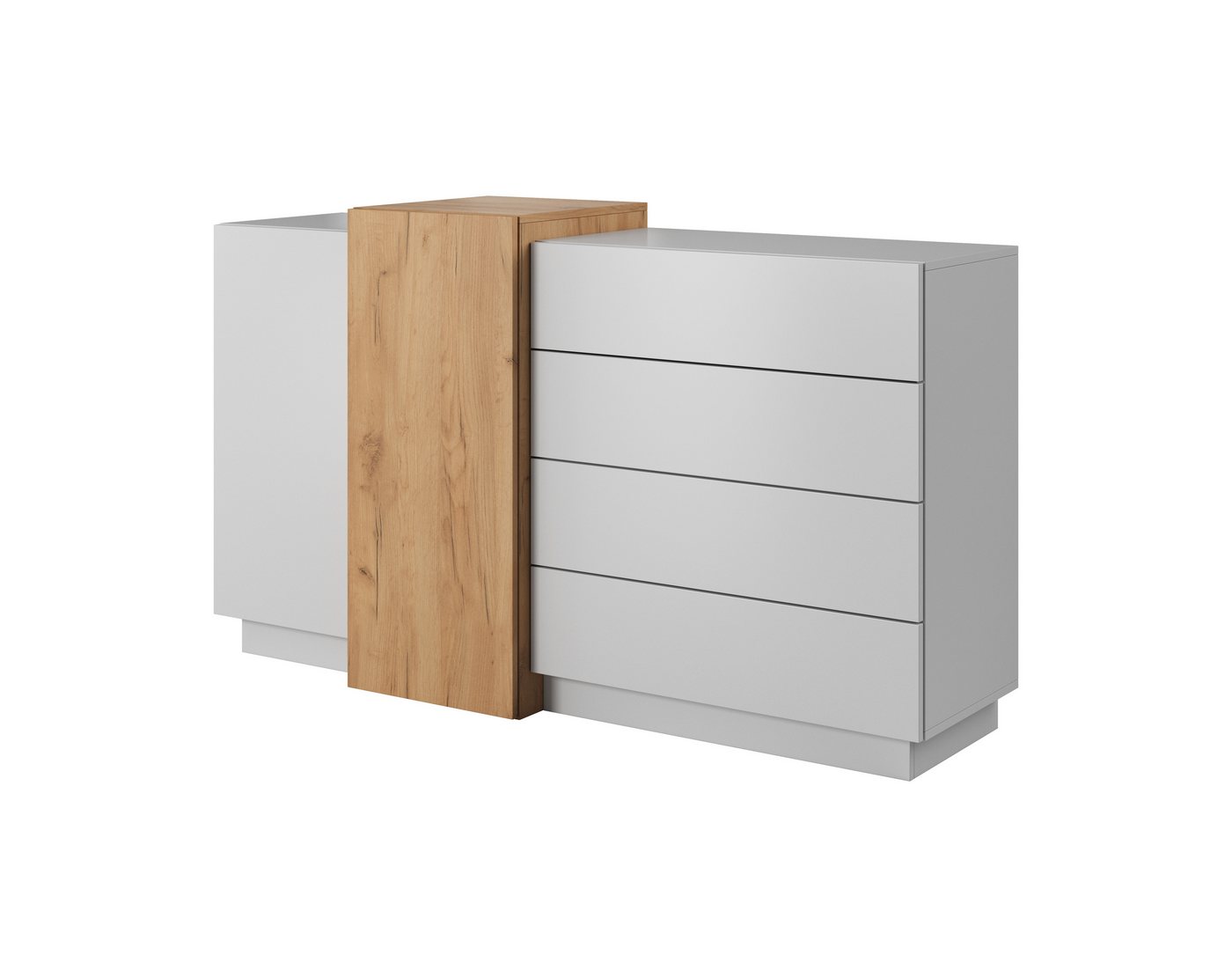 MOEBLO Kommode Monet F 2D4S (Weiß matt + Eiche handwerklich gold, Sideboard Wohnzimmer Kommode Schlafzimmer Komodenschrank Highboard), (BxHxT):160x94x45 cm von MOEBLO