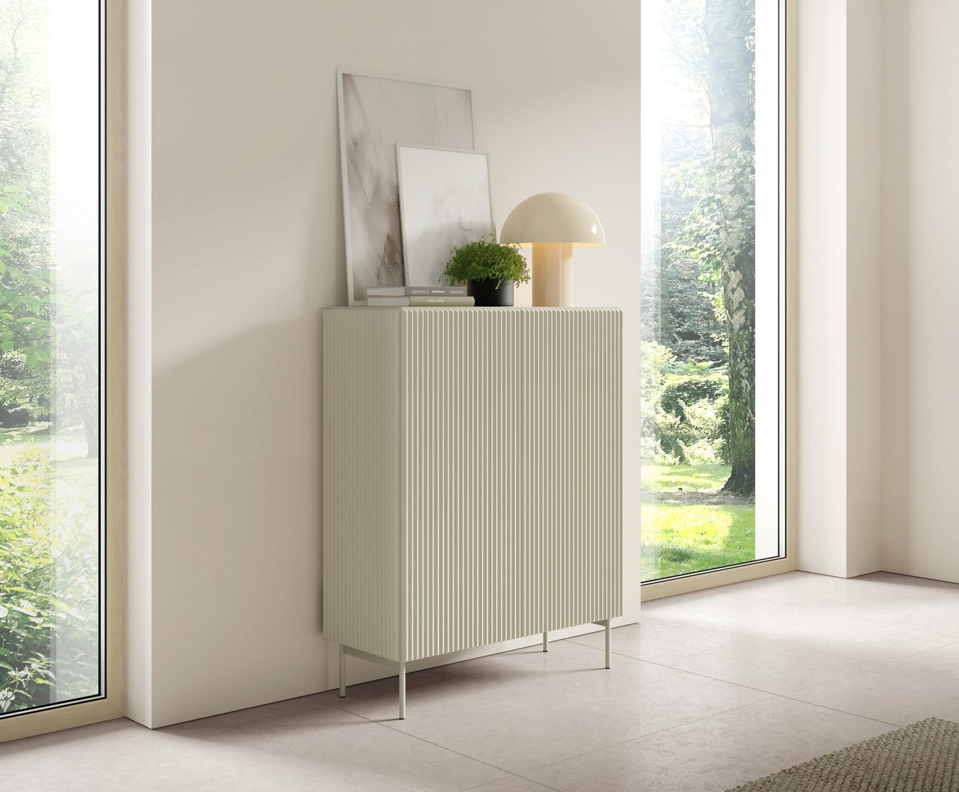 MOEBLO Kommode NORI 2D (Fluted Design, Highboard für Wohnzimmer & Schlafzimmer, Kaschmir oder Tiefschwarz, modernes Stauraum-Möbel, Sideboard Wohnzimmer Kommode Schlafzimmer Komodenschrank Highboard), (BxHxT): 98,6 x 123 x 39,8 cm von MOEBLO