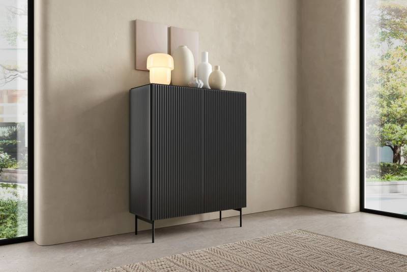 MOEBLO Kommode NORI 2D (Fluted Design, Highboard für Wohnzimmer & Schlafzimmer, Kaschmir oder Tiefschwarz, modernes Stauraum-Möbel, Sideboard Wohnzimmer Kommode Schlafzimmer Komodenschrank Highboard), (BxHxT): 98,6 x 123 x 39,8 cm von MOEBLO