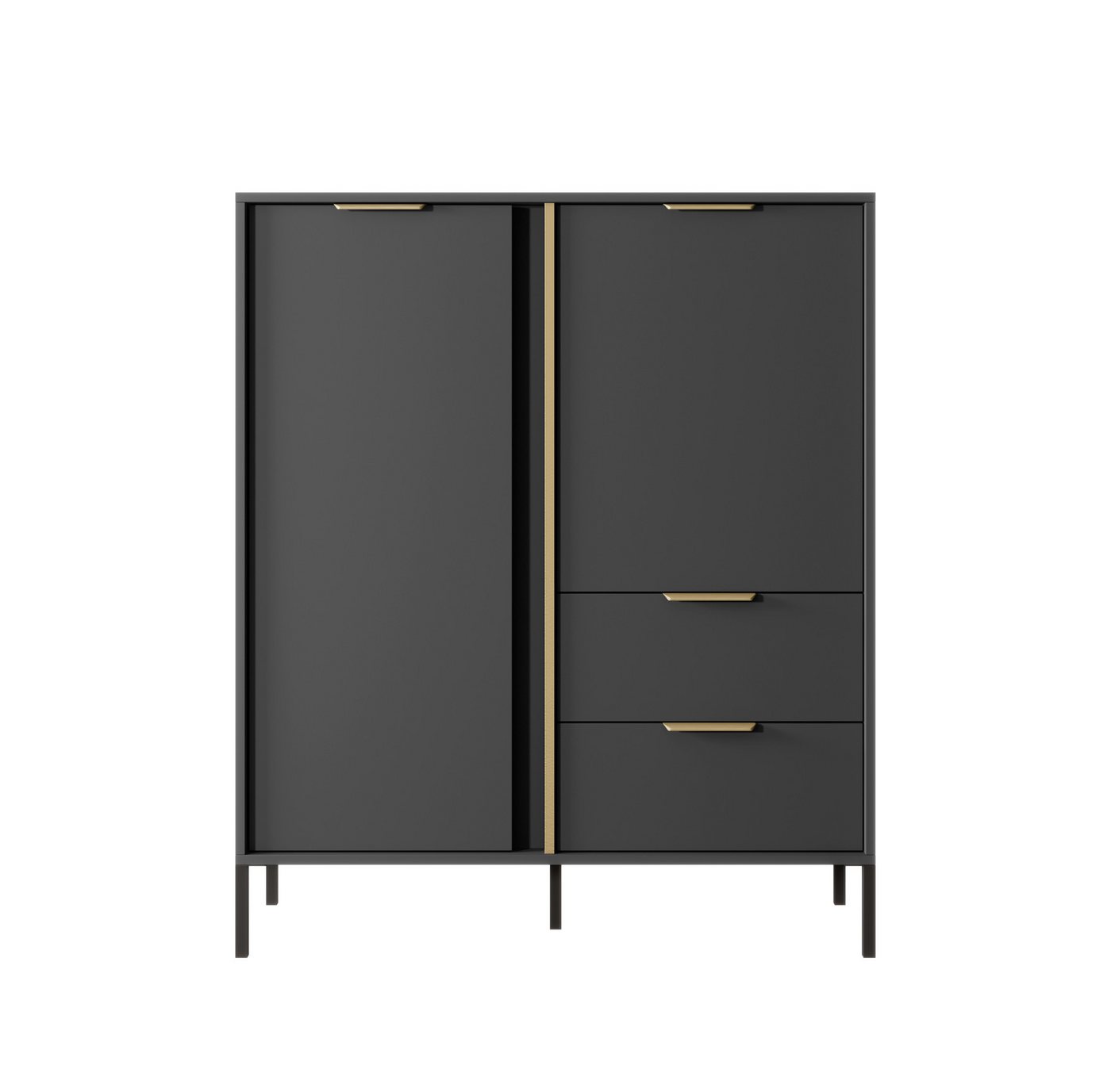 MOEBLO Kommode Nasturtium A 2D2S (Gold - Metallgriffe, Sideboard Wohnzimmer Kommode Schlafzimmer Komodenschrank Highboard), B 103,3 cm / H 123,4 cm / T 39,5 cm von MOEBLO