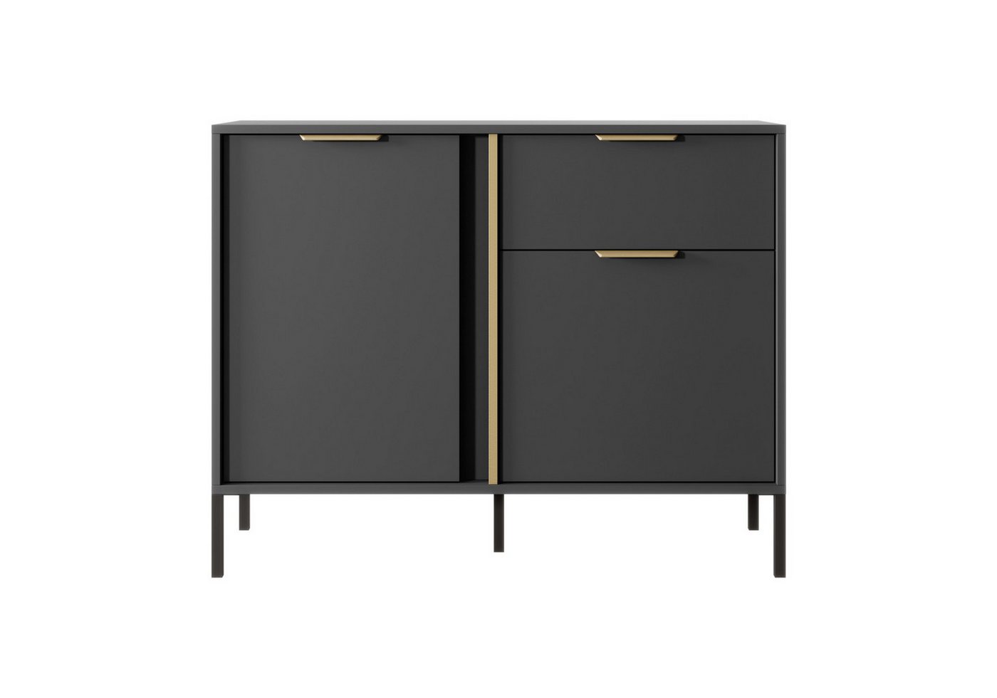 MOEBLO Kommode Nasturtium D 103 2DS (Anthrazite, Golden-Metallgriffe, Sideboard Wohnzimmer Kommode Schlafzimmer Komodenschrank Highboard), B 103,3 cm / H 81,4 cm / T 39,5 cm von MOEBLO