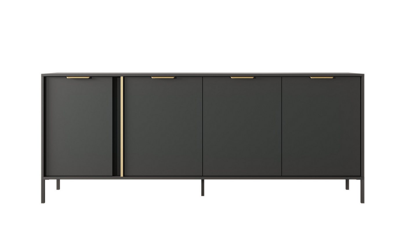 MOEBLO Kommode Nasturtium E 203 4D (Anthrazite, Golden-Metallgriffe, Sideboard Wohnzimmer Kommode Schlafzimmer Komodenschrank Highboard), B 202,9 cm / H 81,4 cm / T 39,5 cm von MOEBLO