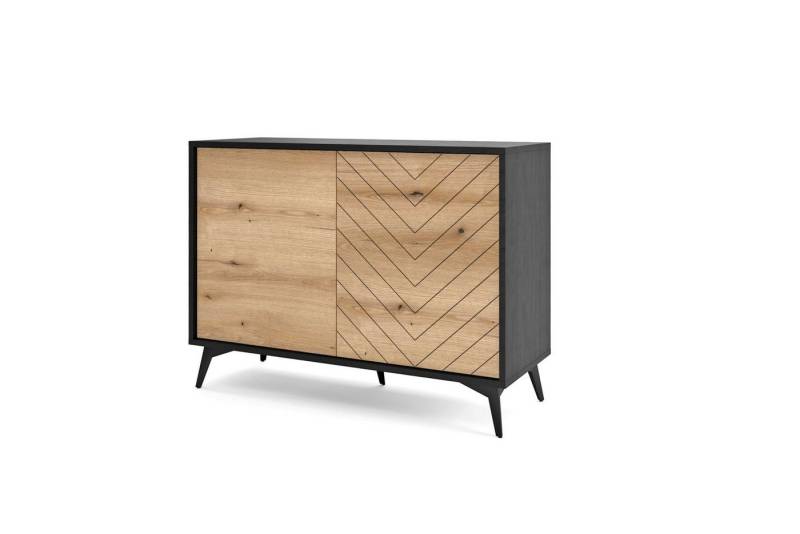 MOEBLO Kommode Onyks K104 (Schlafzimmer Komodenschrank Highboard Wohnzimmer Kommode, schwarz/eiche Evoke Fischgrät, moderne Design Sideboard) von MOEBLO