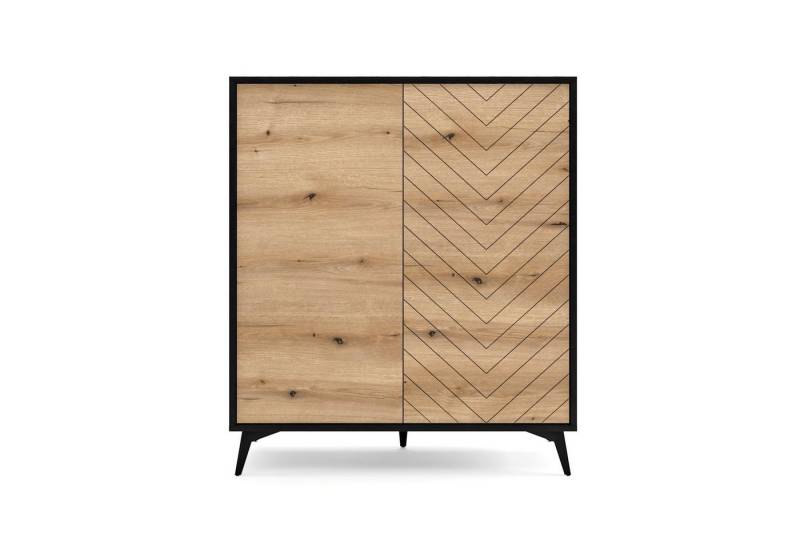 MOEBLO Kommode Onyks KD104 (Sideboard Wohnzimmer Kommode Schlafzimmer Komodenschrank Highboard, schwarz/eiche Evoke Fischgrät, moderne Design) von MOEBLO