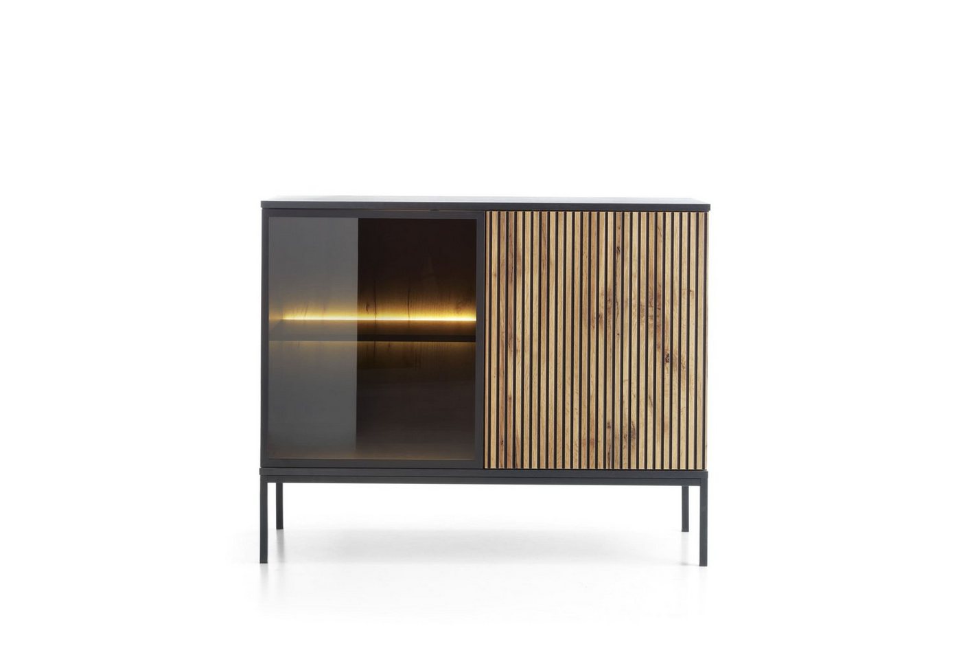 MOEBLO Kommode Sentino S104 LED (Eiche wotan Sideboard Wohnzimmer Kommode Schlafzimmer Komodenschrank Highboard, Kommode mit gefräster Front und LED-Beleuchtung), (HxBxT):83x104x39cm von MOEBLO