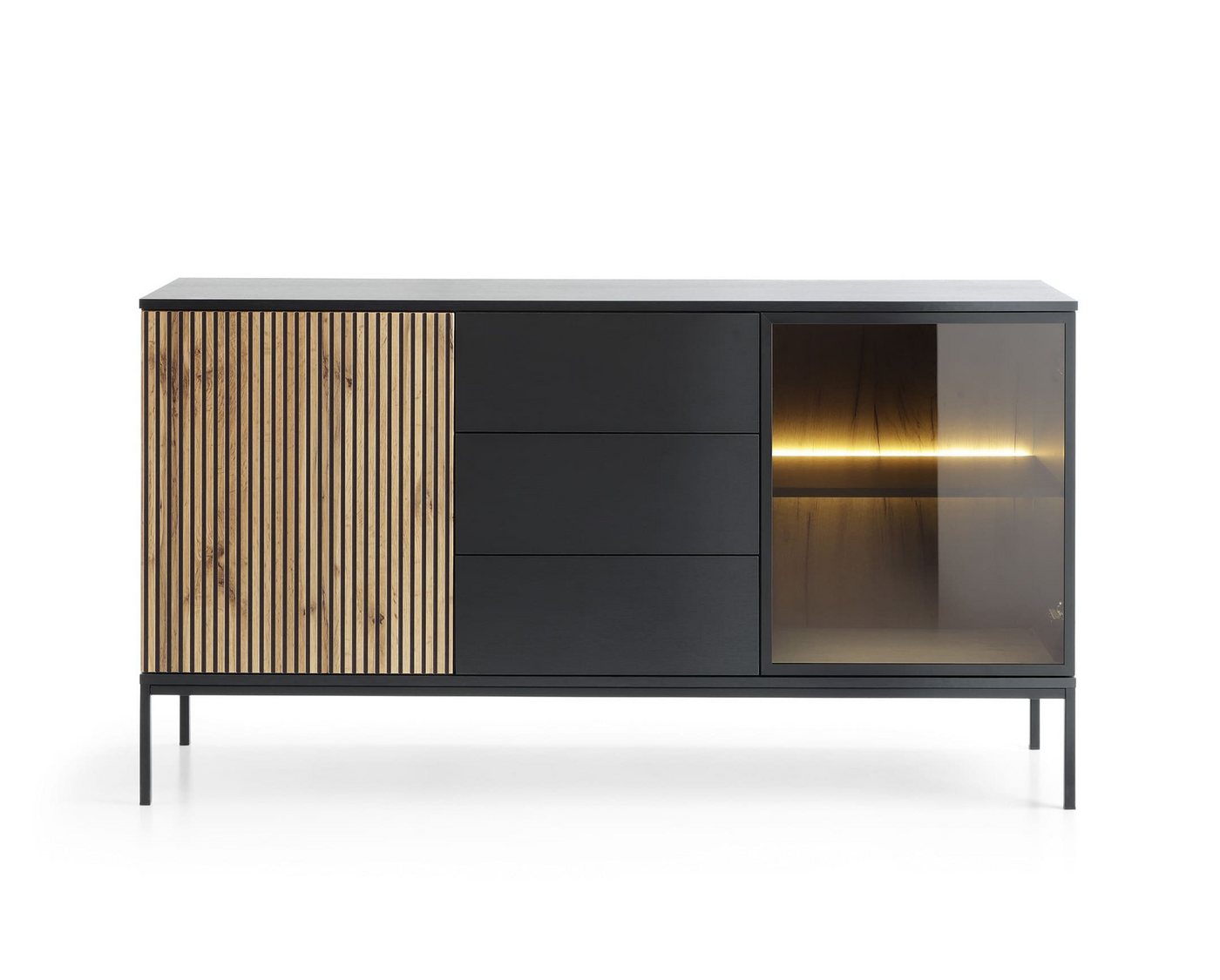 MOEBLO Kommode Sentino SSZ154 LED (Sideboard Wohnzimmer Kommode Schlafzimmer Komodenschrank Highboard, mit gefräster Front und LED-Beleuchtung), (HxBxT):83x154x39 cm von MOEBLO