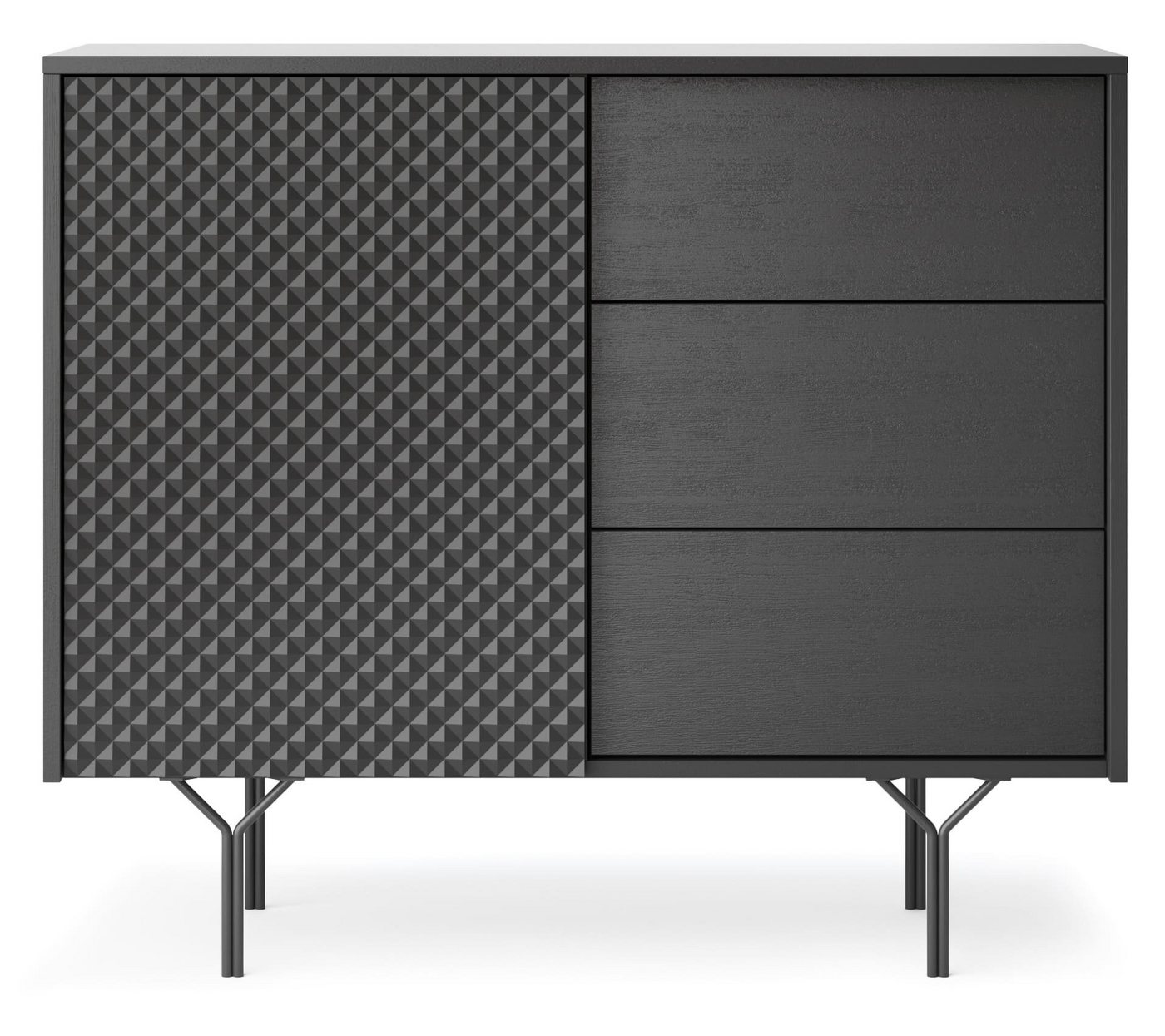 MOEBLO Kommode Venra kommode VS97 (Sideboard Wohnzimmer Kommode Schlafzimmer Komodenschrank Highboard, Einzeltür und Schubladen, 3d gefräste Front, Graphitschwarz Farbe), (HxBxT):83x97x38cm von MOEBLO