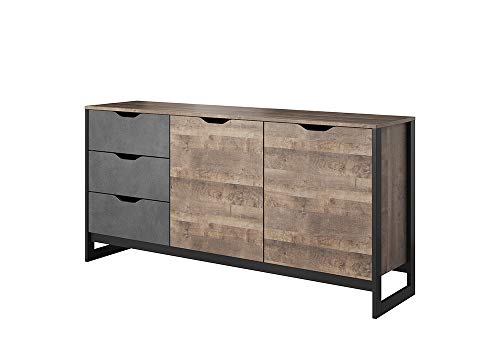 MOEBLO Kommode für Wohnzimmer, Schlafzimmer mit 2 Tür und 3 Schubladen Schrank Sideboard Highboard oder Anrichte - 161 cm - XARO D 161 - Eiche Sand Grange Graphite von MOEBLO