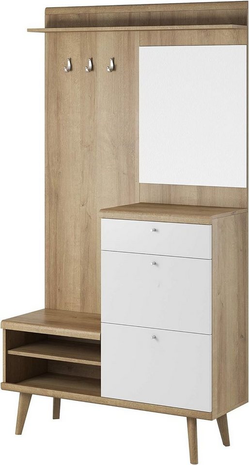 MOEBLO Kompaktgarderobe GUSTO (Dielenschrank Wandschrank Regal Diele & Flur Kleiderschrank, mit Spiegel Flurgarderobe Schrank Garderobe Schuhschrank) (BxHxT): 110x200x34 cm von MOEBLO