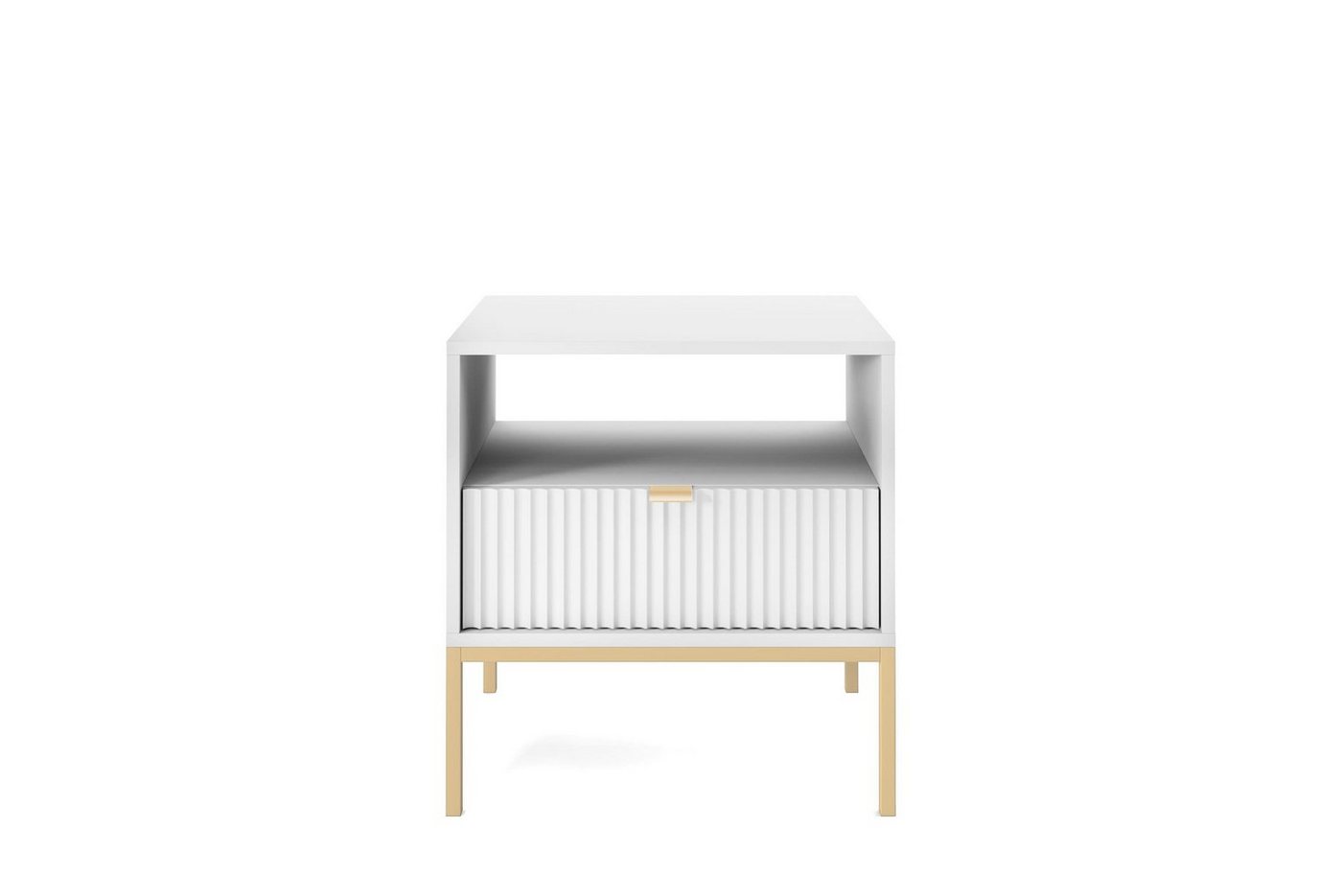 MOEBLO Nachttisch Light S54 (Nachttisch Nachtkommode Nachtschrank Nachtkonsole Beistelltisch Schlafzimmer- gerillte Front), (HxBxT):56x54x39cm von MOEBLO