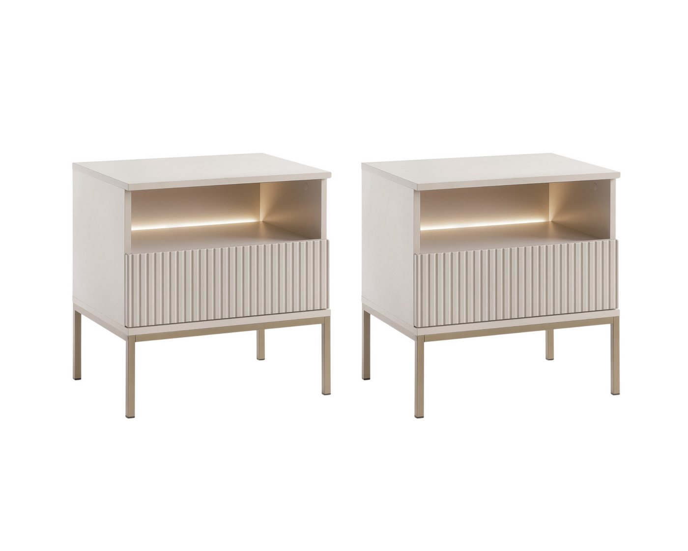 MOEBLO Nachttisch Sentino S54 LED (Nachttisch 2er Set mit gefrästen Fronten und LED-Beleuchtung Nachttisch Nachtkommode Nachtschrank Nachtkonsole Beistelltisch Schlafzimmer, 2-St), (HxBxT):56x54x39 cm von MOEBLO