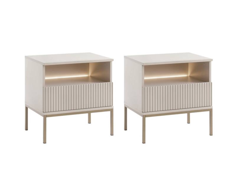 MOEBLO Nachttisch Sentino S54 LED (Nachttisch 2er Set mit gefrästen Fronten und LED-Beleuchtung Nachttisch Nachtkommode Nachtschrank Nachtkonsole Beistelltisch Schlafzimmer, 2-St), (HxBxT):56x54x39 cm von MOEBLO