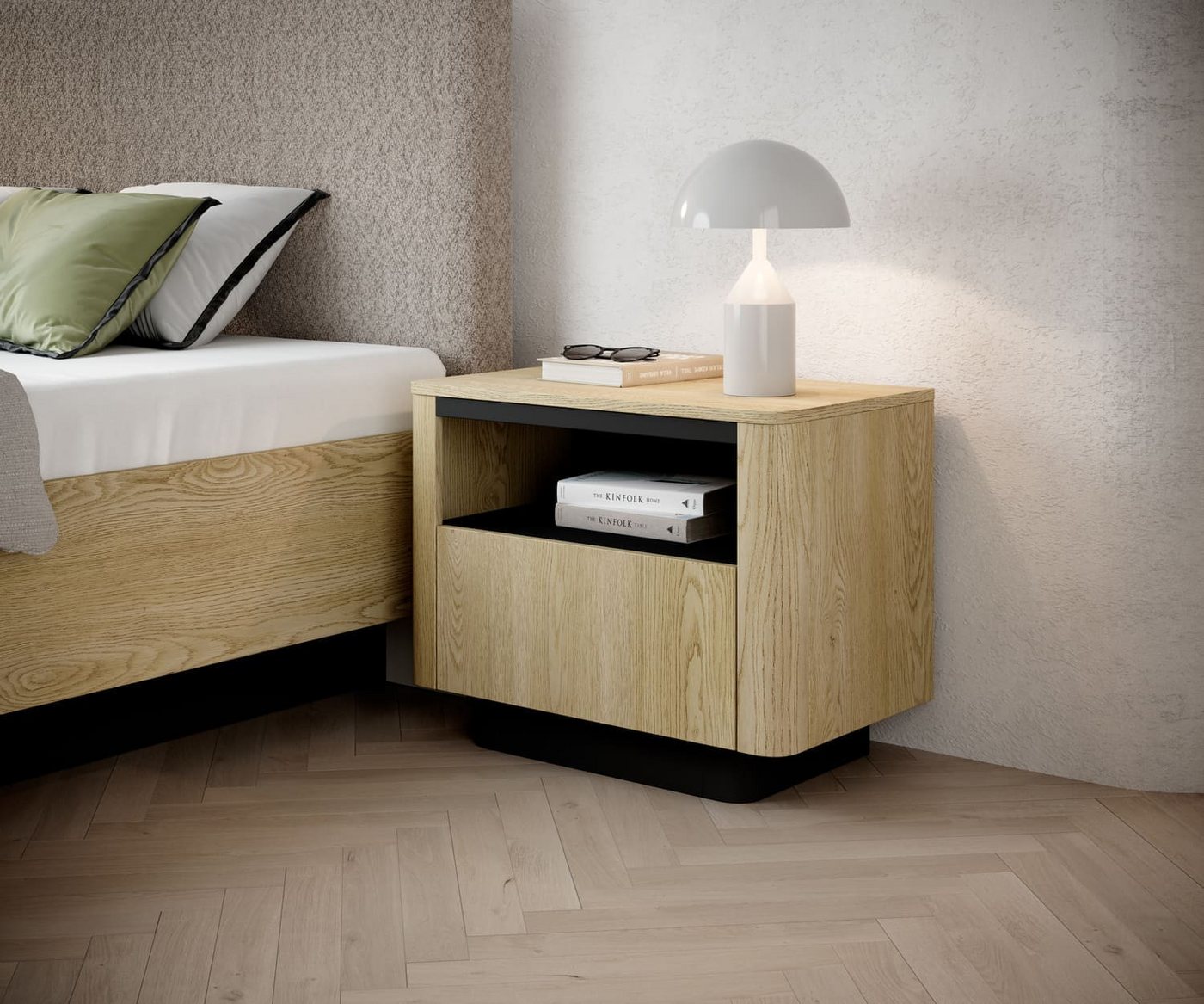 MOEBLO Nachttisch TARO 1S (moderner Nachttisch für Schlafzimmer, Sideboard im Japandi-Stil, Tiefschwarz + Eiche Cremona, grifflose Fronten, abgerundete Kanten, praktische Schublade, stilvolle Aufbewahrung, 1-St), (BxHxT): 63,2 x 50,5 x 38,1 cm MOEBLO Nachttisch TARO 1S (moderner Nachttisch für Schlafzimmer, Sideboard im Japandi-Stil, Tiefschwarz + Eiche Cremona, grifflose Fronten, abgerundete Kanten, praktische Schublade, stilvolle Aufbewahrung, 1-St), (BxHxT): 63,2 x 50,5 x 38,1 cm von MOEBLO