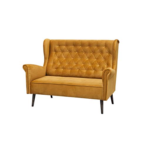 MOEBLO Ohrensofa 2 Sitzer Sofa Couch Garnitur Stoff Samt (Velour) Glamour Wohnlandschaft Chesterfield - Velo (Gold, 2-Sitzer) von MOEBLO