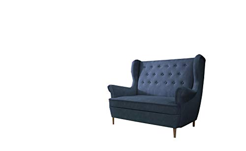 MOEBLO Ohrensofa 2 Sitzer Sofa Garnitur Stoff Samt (Velour) Glamour Wohnlandschaft Chesterfield - Kros (Dunkelblau (Omega 86)) von MOEBLO