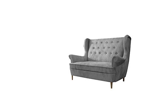 MOEBLO Ohrensofa 2 Sitzer Sofa Garnitur Stoff Samt (Velour) Glamour Wohnlandschaft Chesterfield - Kros (Grau (Monolith 84)) von MOEBLO