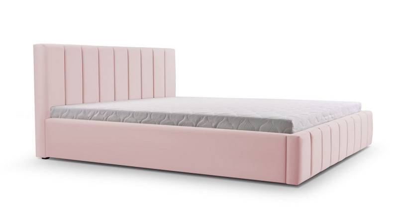 MOEBLO Polsterbett BETT 01 (Doppelbett mit Kopfstütze, Rahmenbettgestell - Stilvolles Design mit maximalem Komfort, mit Bettkasten und Lattenrost), gepolstertes Kopfteil mit Bettkasten von MOEBLO