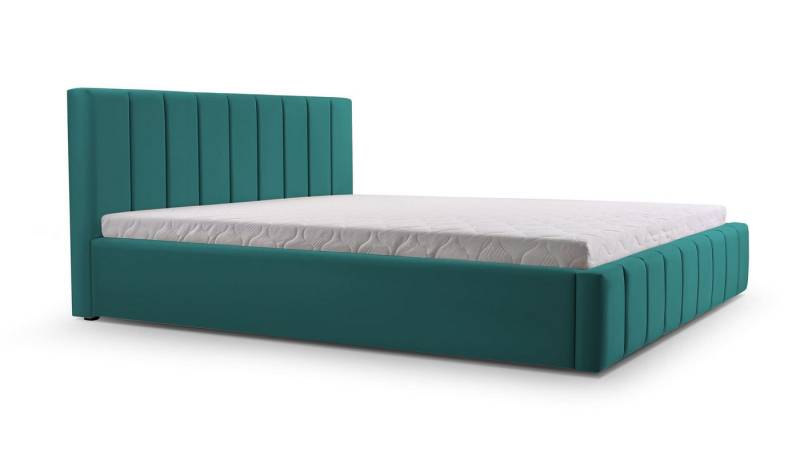 MOEBLO Polsterbett BETT 01 (Doppelbett mit Kopfstütze, Rahmenbettgestell - Stilvolles Design mit maximalem Komfort, mit Bettkasten und Lattenrost), gepolstertes Kopfteil mit Bettkasten von MOEBLO