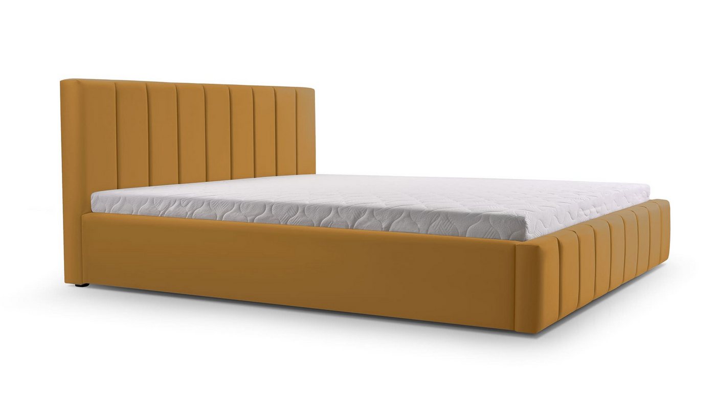 MOEBLO Polsterbett BETT 01 (Doppelbett mit Kopfstütze, Rahmenbettgestell - Stilvolles Design mit maximalem Komfort, mit Bettkasten und Lattenrost), gepolstertes Kopfteil mit Bettkasten von MOEBLO