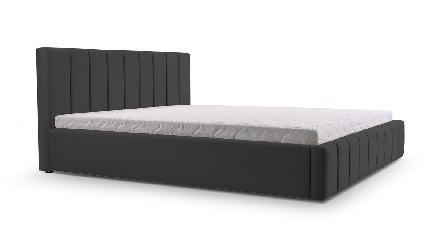 MOEBLO Polsterbett BETT 01 (Doppelbett mit Kopfstütze, Rahmenbettgestell - Stilvolles Design mit maximalem Komfort, mit Bettkasten und Lattenrost), gepolstertes Kopfteil mit Bettkasten von MOEBLO