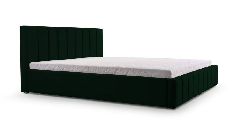 MOEBLO Polsterbett BETT 01 (Doppelbett mit Kopfstütze, Rahmenbettgestell - Stilvolles Design mit maximalem Komfort, mit Bettkasten und Lattenrost), gepolstertes Kopfteil mit Bettkasten von MOEBLO