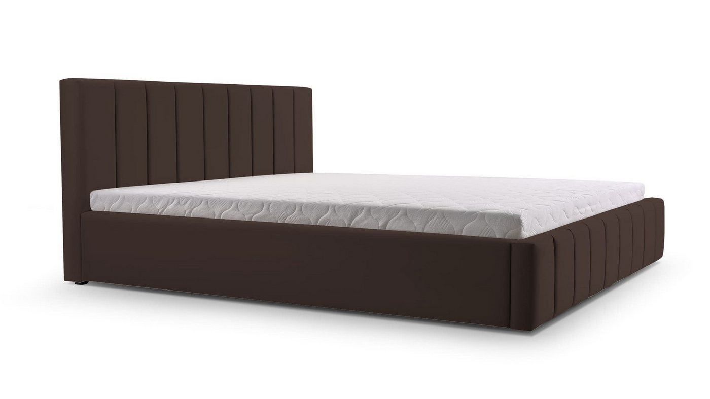 MOEBLO Polsterbett BETT 01 (Doppelbett mit Kopfstütze, Rahmenbettgestell - Stilvolles Design mit maximalem Komfort, mit Bettkasten und Lattenrost), gepolstertes Kopfteil mit Bettkasten von MOEBLO