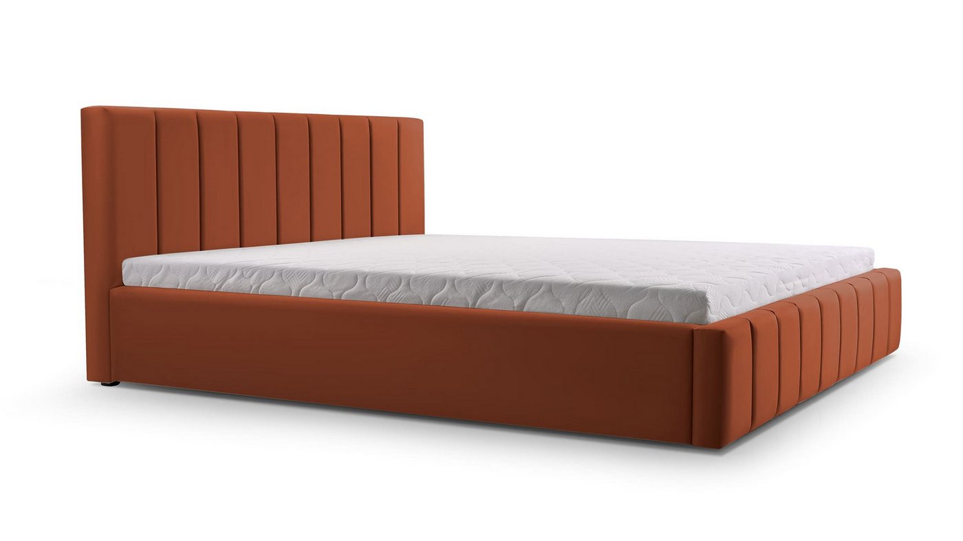 MOEBLO Polsterbett BETT 01 (Doppelbett mit Kopfstütze, Rahmenbettgestell - Stilvolles Design mit maximalem Komfort, mit Bettkasten und Lattenrost), gepolstertes Kopfteil mit Bettkasten von MOEBLO