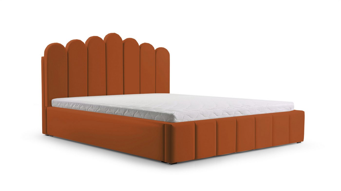 MOEBLO Polsterbett Bett 03 (Double Doppelbett mit Kopfstütze, Rahmenbettgestell, mit Bettkasten und Lattenrost), gepolstertes Kopfteil von MOEBLO