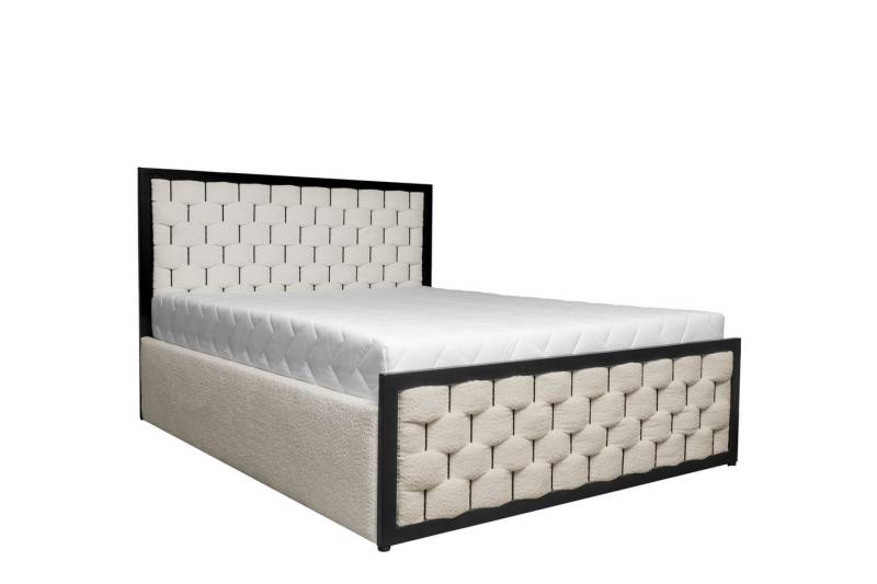 MOEBLO Polsterbett GRAMO (Rahmenbettgestell Doppelbett Stauraumbett, Bezug: Boucle, mit Bettkasten und Lattenrost), gepolstertes Kopfteil - (BxHxT): 125/145/165/185x121x210 cm von MOEBLO