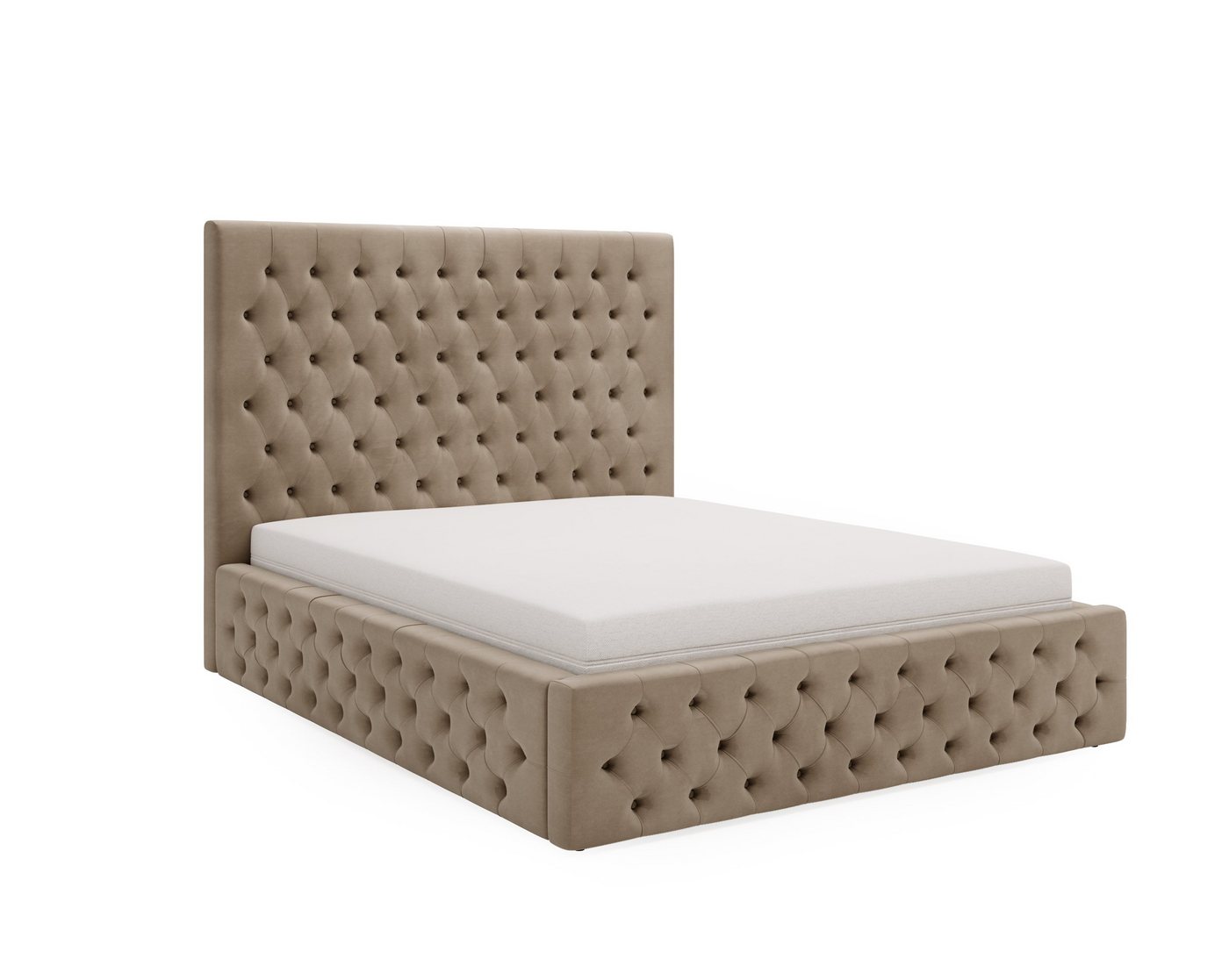 MOEBLO Polsterbett JONES (Doppelbett mit Kopfstütze, Rahmenbettgestell, Chesterfield Stil, mit Bettkasten und Lattenrost), mit Bettkasten von MOEBLO