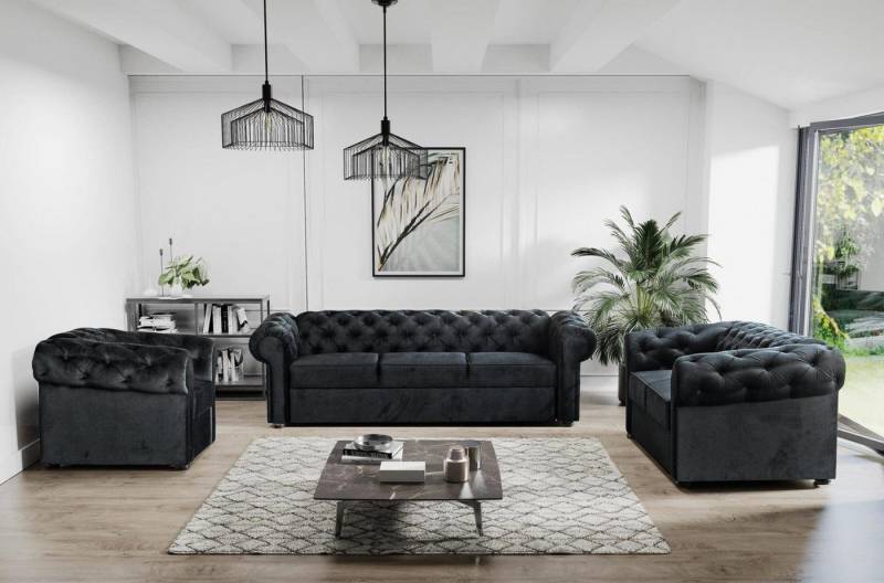 MOEBLO Polstergarnitur Couchgarnitur AVIA 321, (Wohnzimmergarnitur 3+2+1 Dreisitzer-Sofa Zweisitzer-Sofa Sessel Polstermöbel-Set 3+2+1 Sitzgarnitur 3-2-1 Einzelsofa Couch-Set 3-2-1 Polstersessel, Chesterfield Set) von MOEBLO