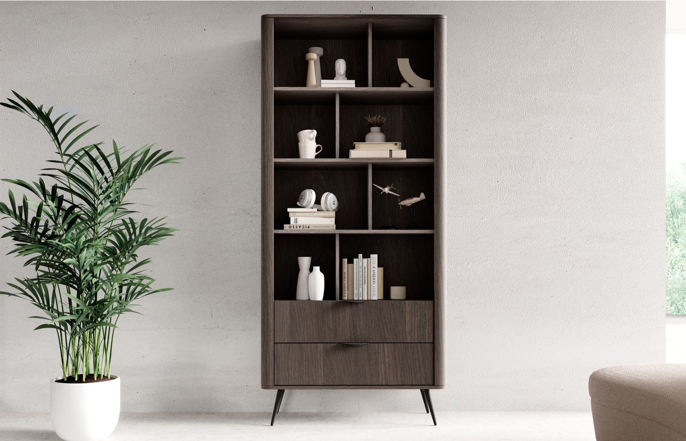 MOEBLO Regal LARON 2s, mit 2 Schubladen, Eiche Dunin – Modernes Standregal im Japandi & Industrial Design mit schwarzen Metallfüßen, geriffelter Leiste und eleganter Holzoptik, Bücherregal Bücherregal für das Büro Bücherregal für Dokumente Wohnbereich Wohnzimmer, (BxHxT): 88,2 x 193,8 x 38 cm MOEBLO Regal LARON 2s, mit 2 Schubladen, Eiche Dunin – Modernes Standregal im Japandi & Industrial Design mit schwarzen Metallfüßen, geriffelter Leiste und eleganter Holzoptik, Bücherregal Bücherregal für das Büro Bücherregal für Dokumente Wohnbereich Wohnzimmer, (BxHxT): 88,2 x 193,8 x 38 cm von MOEBLO