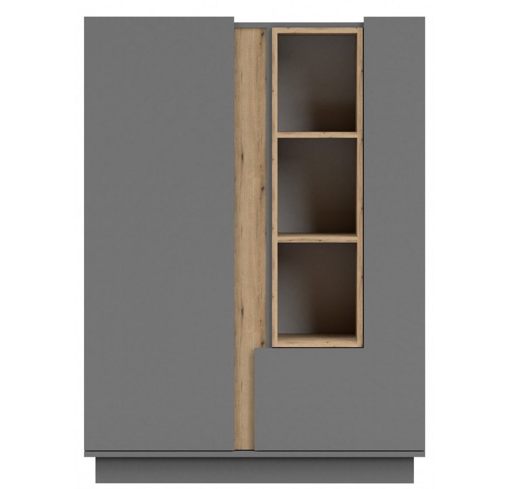 MOEBLO Highboard REYLA 07 (Bücherregal Sideboard Wohnzimmer Kommode Schlafzimmer Komodenschrank Highboard, Weiß oder Grau + Eiche Artisan Kleiderschrank 2-türig Schrank), (BxHxT):100x137x42cm von MOEBLO