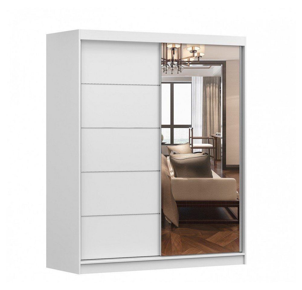 MOEBLO Schiebetürenschrank EVA 05 (Garderobe Schiebtüren Schlafzimmer Wohnzimmerschrank, mit Spiegel, Schwebetürenschrank 2-türig Schrank Kleiderschrank) (B x H x T): 160x195x61 cm von MOEBLO