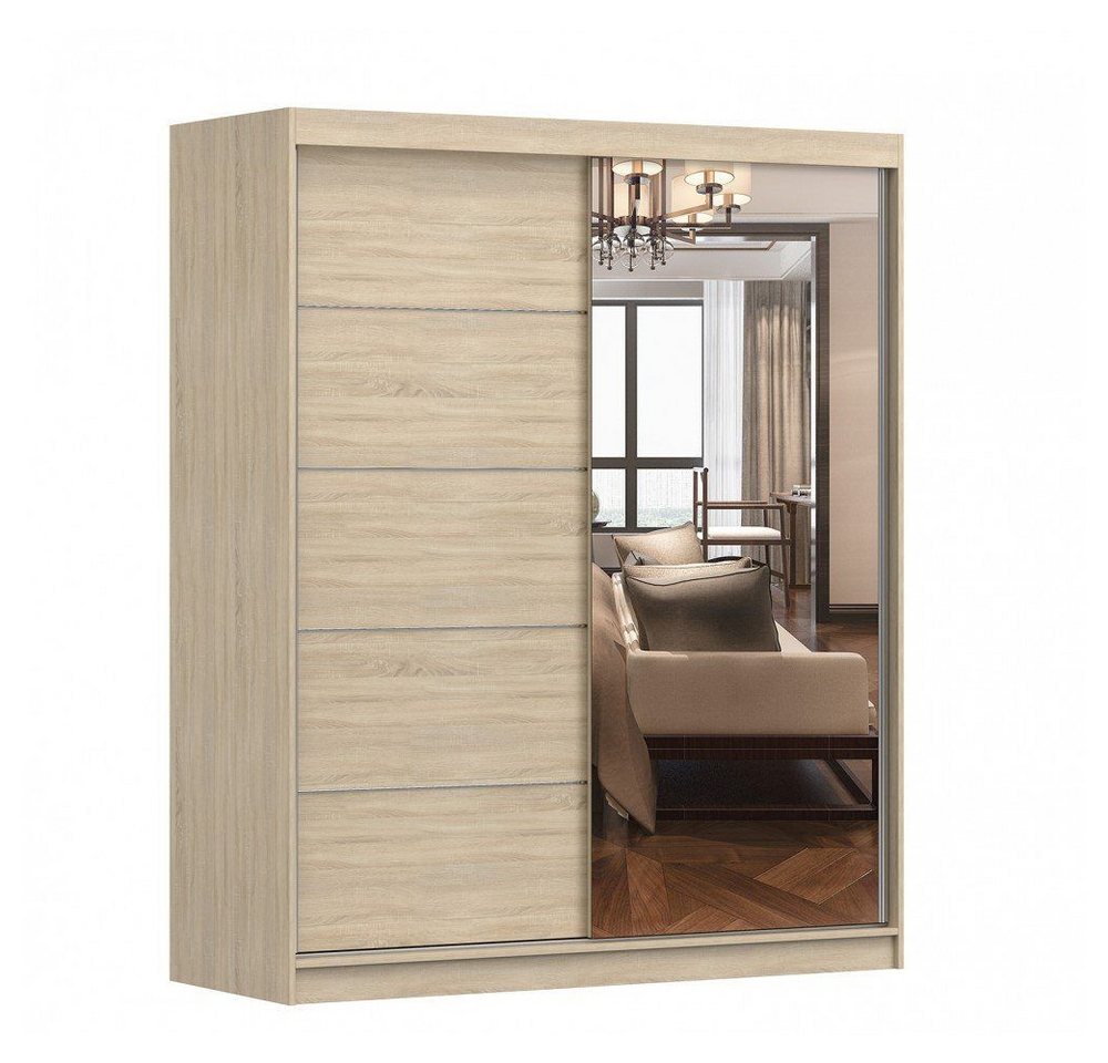 MOEBLO Schiebetürenschrank EVA 05 (Garderobe Schiebtüren Schlafzimmer Wohnzimmerschrank, mit Spiegel, Schwebetürenschrank 2-türig Schrank Kleiderschrank) (B x H x T): 160x195x61 cm von MOEBLO