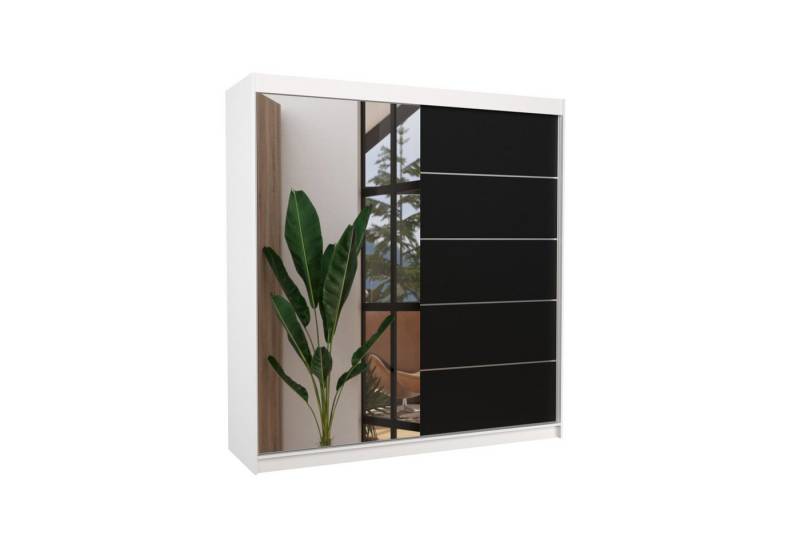 MOEBLO Schiebetürenschrank MIRANO 200 (mit Spiegel, Kleiderschrank mit viel Stauraum & modernem Design, Schwebetürenschrank 2-türig Schrank Garderobe Schiebtüren Schlafzimmer) (B x H x T): 200 x 215 x 58 cm von MOEBLO