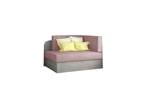 MOEBLO Schlafsessel, Sofa mit Schlaffunktion und Bettkasten,Couch für Kinderzimmer, Schlafsofa Schaumstoff Sofagarnitur Polstersofa - Raisa (Rosa +Grau (Omega91+Omega 02)) von MOEBLO