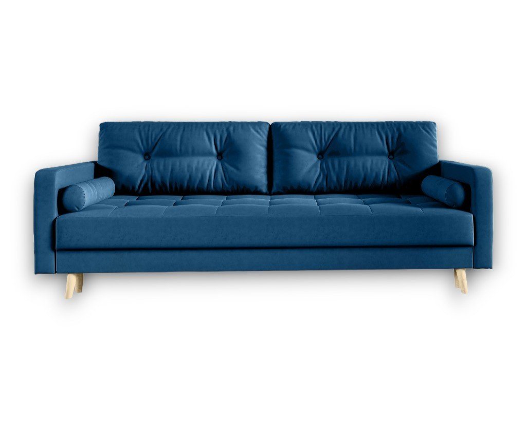 MOEBLO Schlafsofa DOMIA, Sofa im skandinavischen Stil Sofagarnitur Wohnlandschaft Bettsofa mit Bettzeugablage inklusive Zierkissen - (BxHxT): 216x80x93 cm, mit Schlaffunktion und Bettkasten von MOEBLO