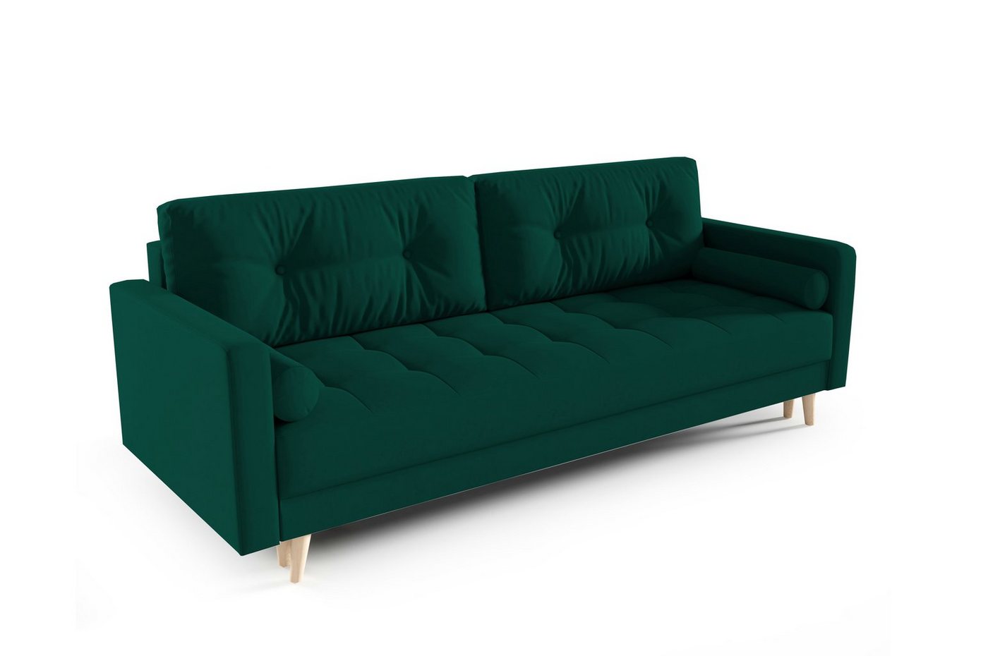 MOEBLO Schlafsofa DOMIA, Sofa im skandinavischen Stil Sofagarnitur Wohnlandschaft Bettsofa mit Bettzeugablage inklusive Zierkissen - (BxHxT): 216x80x93 cm, mit Schlaffunktion und Bettkasten von MOEBLO