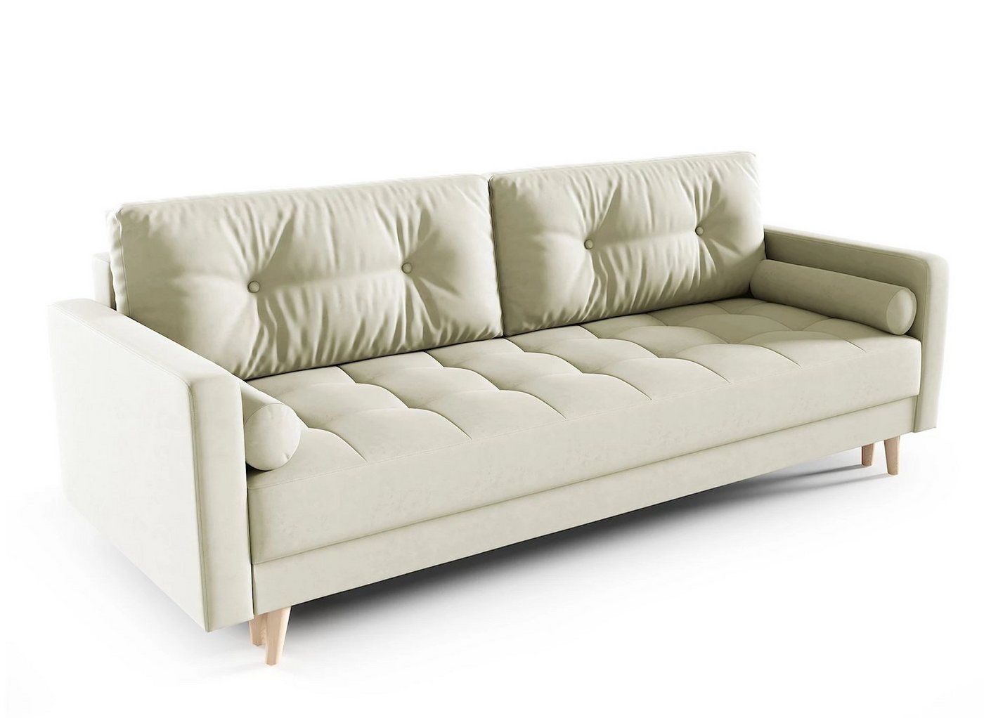 MOEBLO Schlafsofa DOMIA, Sofa im skandinavischen Stil Sofagarnitur Wohnlandschaft Bettsofa mit Bettzeugablage inklusive Zierkissen - (BxHxT): 216x80x93 cm, mit Schlaffunktion und Bettkasten von MOEBLO