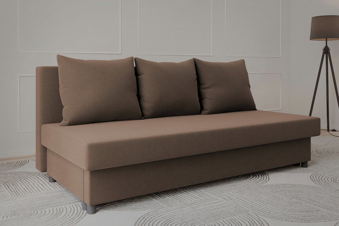 MOEBLO Schlafsofa KAMAZO, Sofa ausziehbar mit Bettkasten, Stoffbezug & Kissen Couch Polstergarnitur Wohnlandschaft Polstersofa, Liegefläche 190x130 cm, mit Schlaffunktion und Stauraum - 190x82x83cm, mit Relaxfunktion von MOEBLO